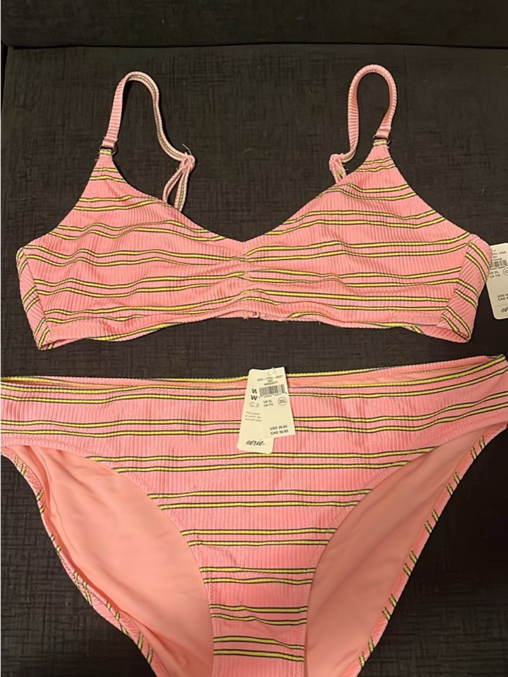 aerie Pink Stripe Ribbed Bikini Set